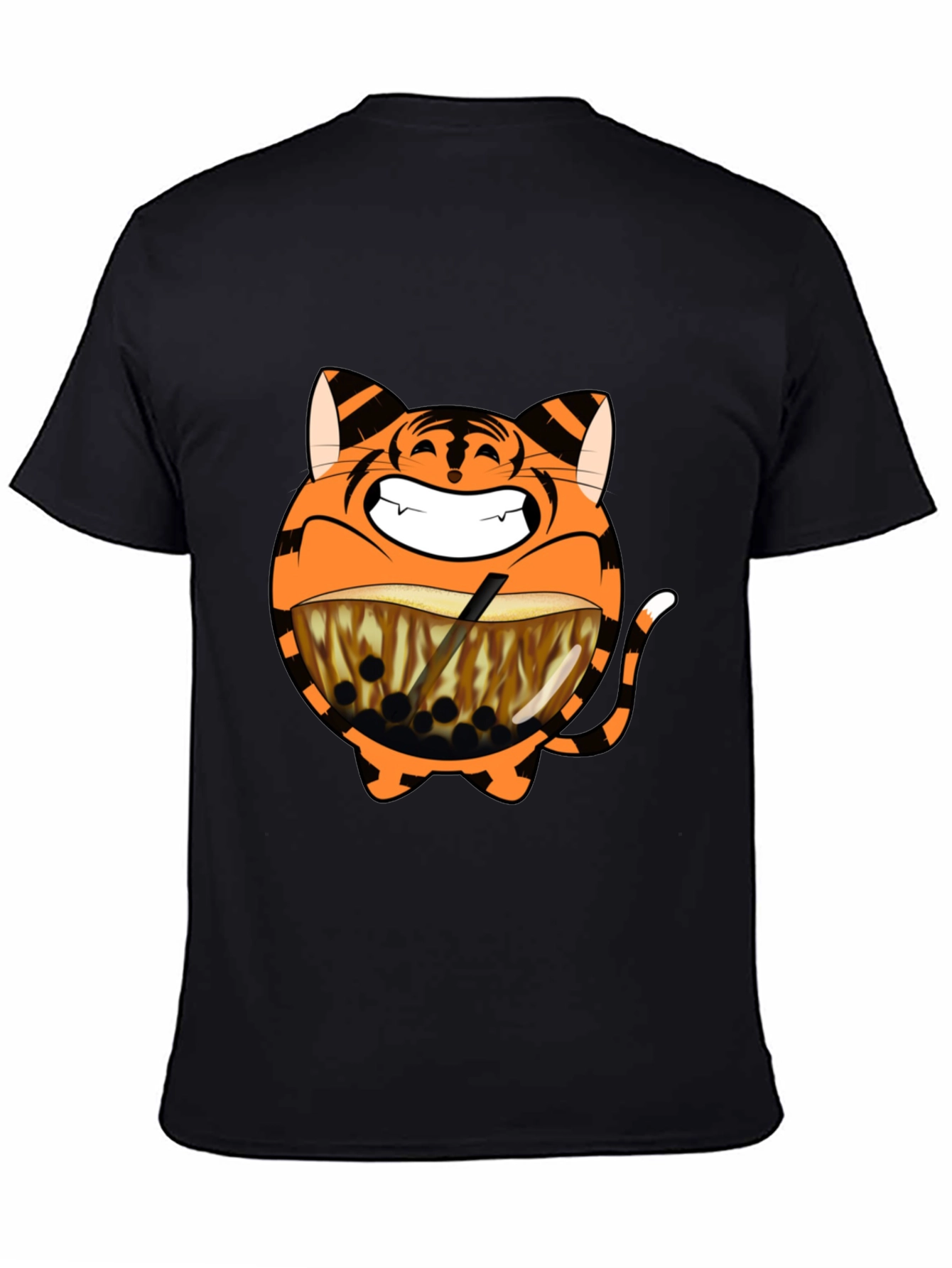 Tiger Boba Tea Graphic T-Shirt - Black