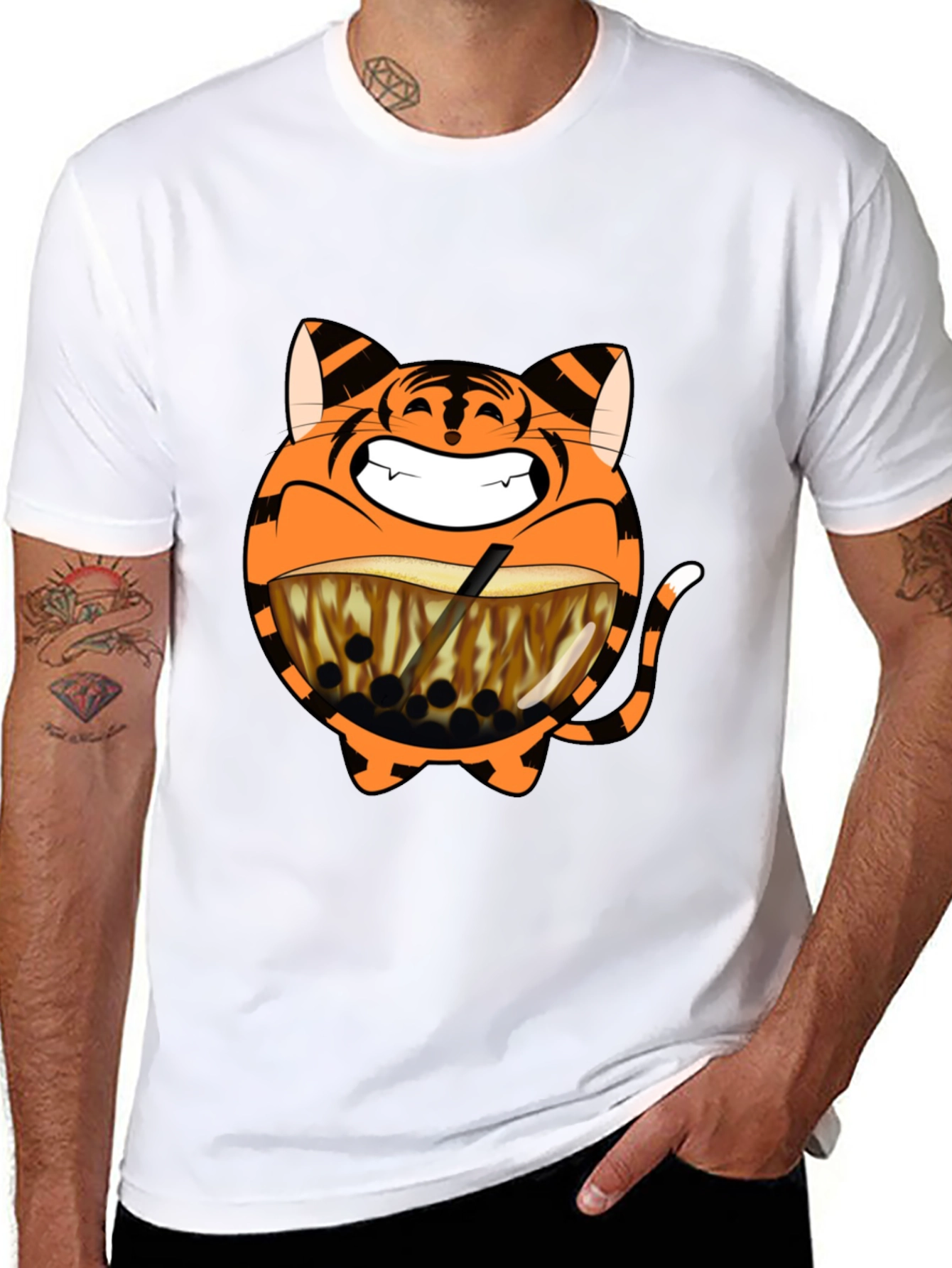 Tiger Boba Tea Graphic T-Shirt - Black