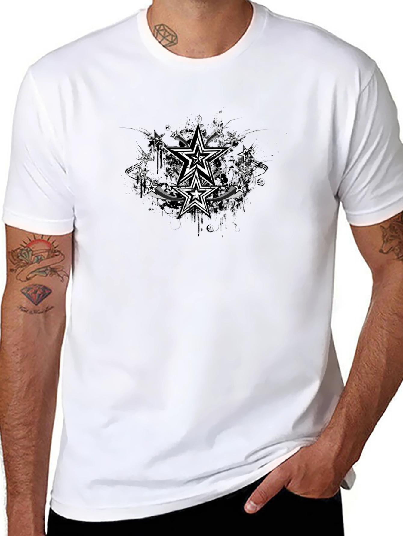 Stylish Black T-Shirt with Star Graphic Design