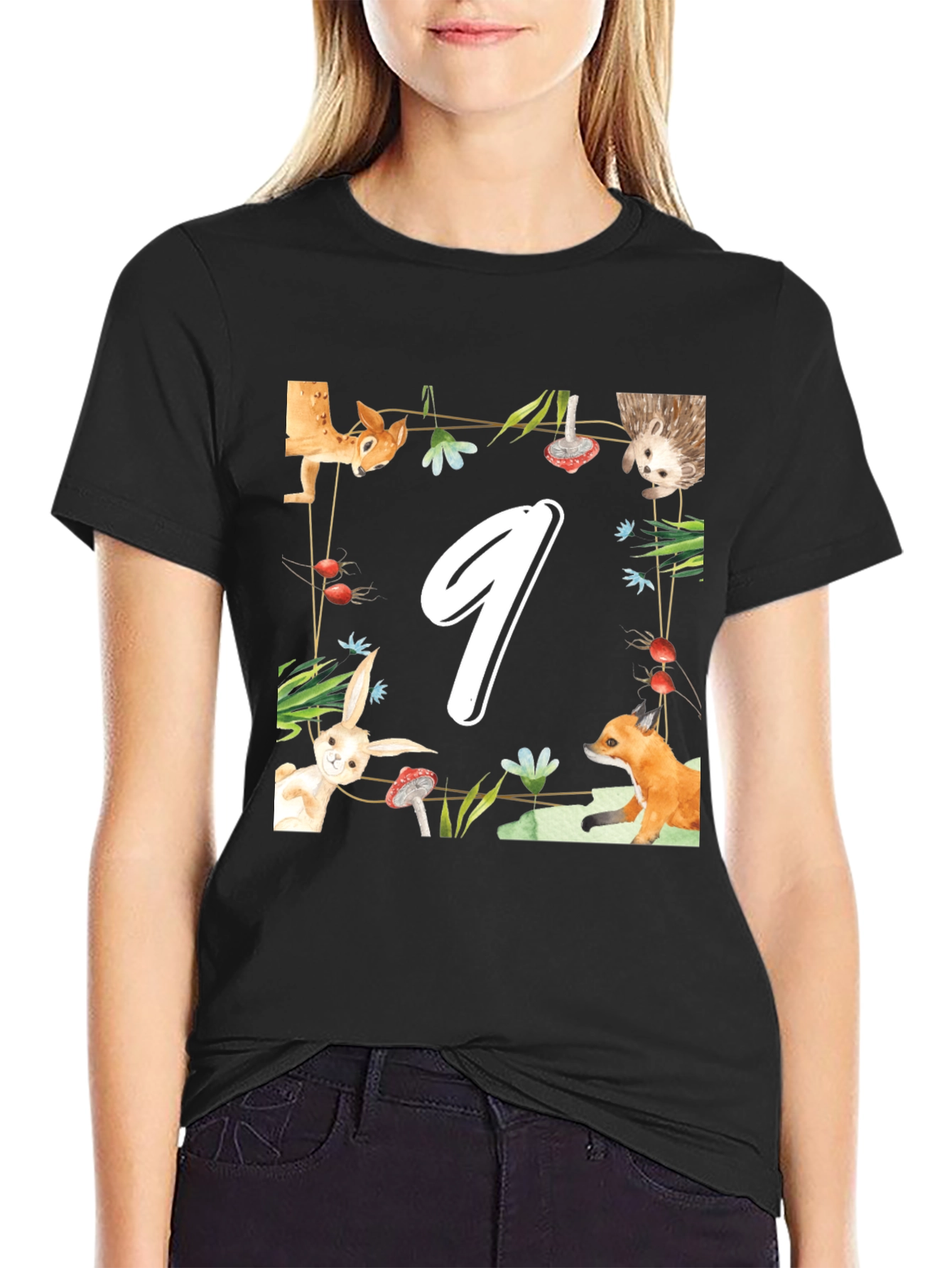 Cute Woodland Animals Number 9 Birthday Shirt