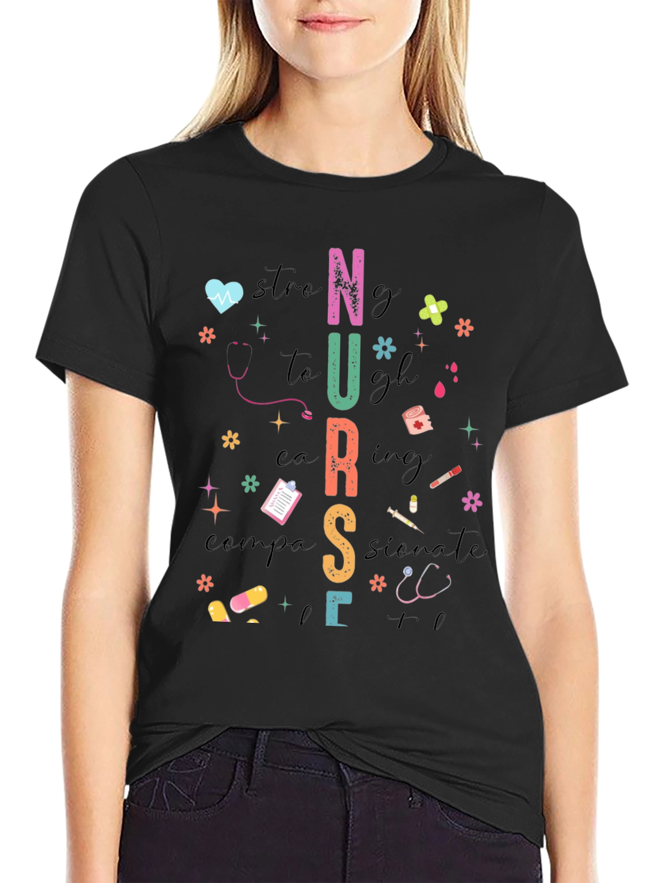 Nurse Graphic Tee - Strong Caring Compassionate
