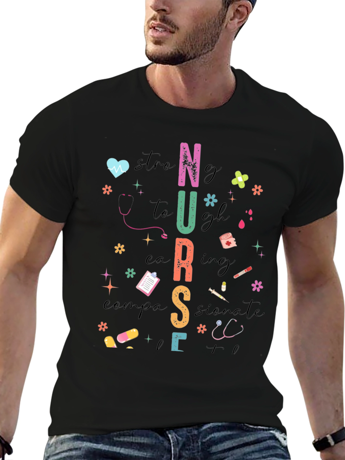Nurse Graphic Tee - Strong Caring Compassionate