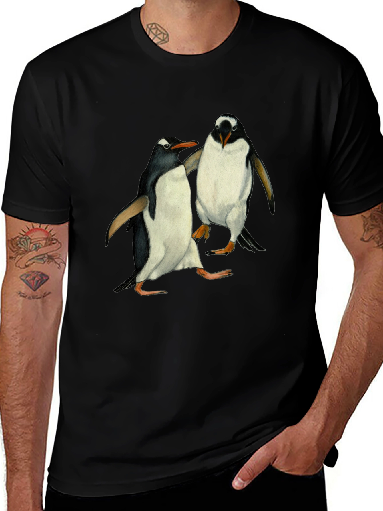 Penguin Print Black T-Shirt