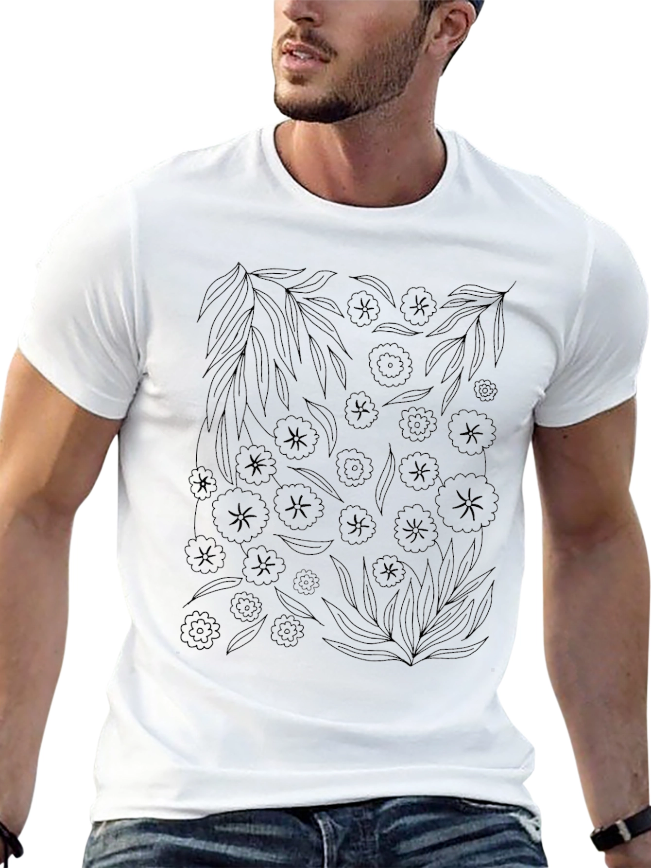 Floral Print Black Crew Neck T-Shirt
