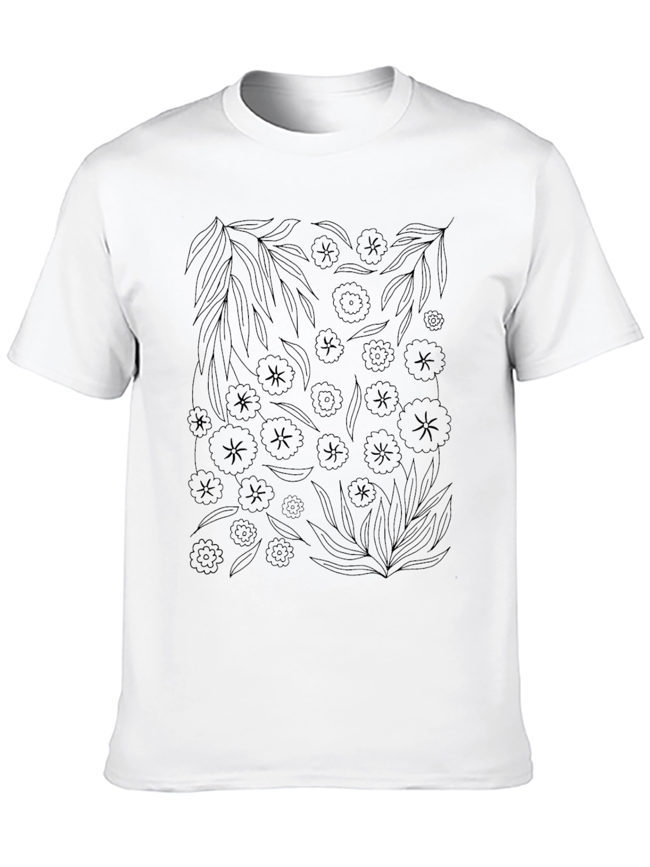 Floral Print Black Crew Neck T-Shirt
