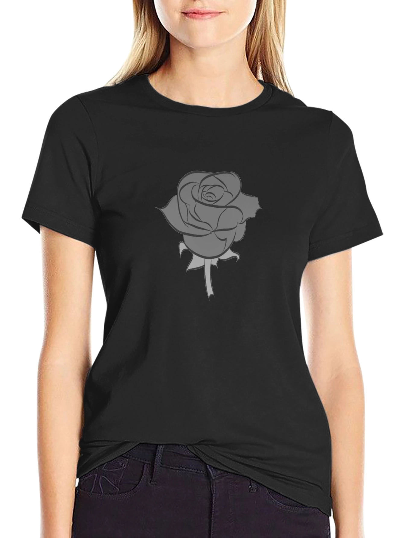 Mens Black T-Shirt with Grey Rose Graphic