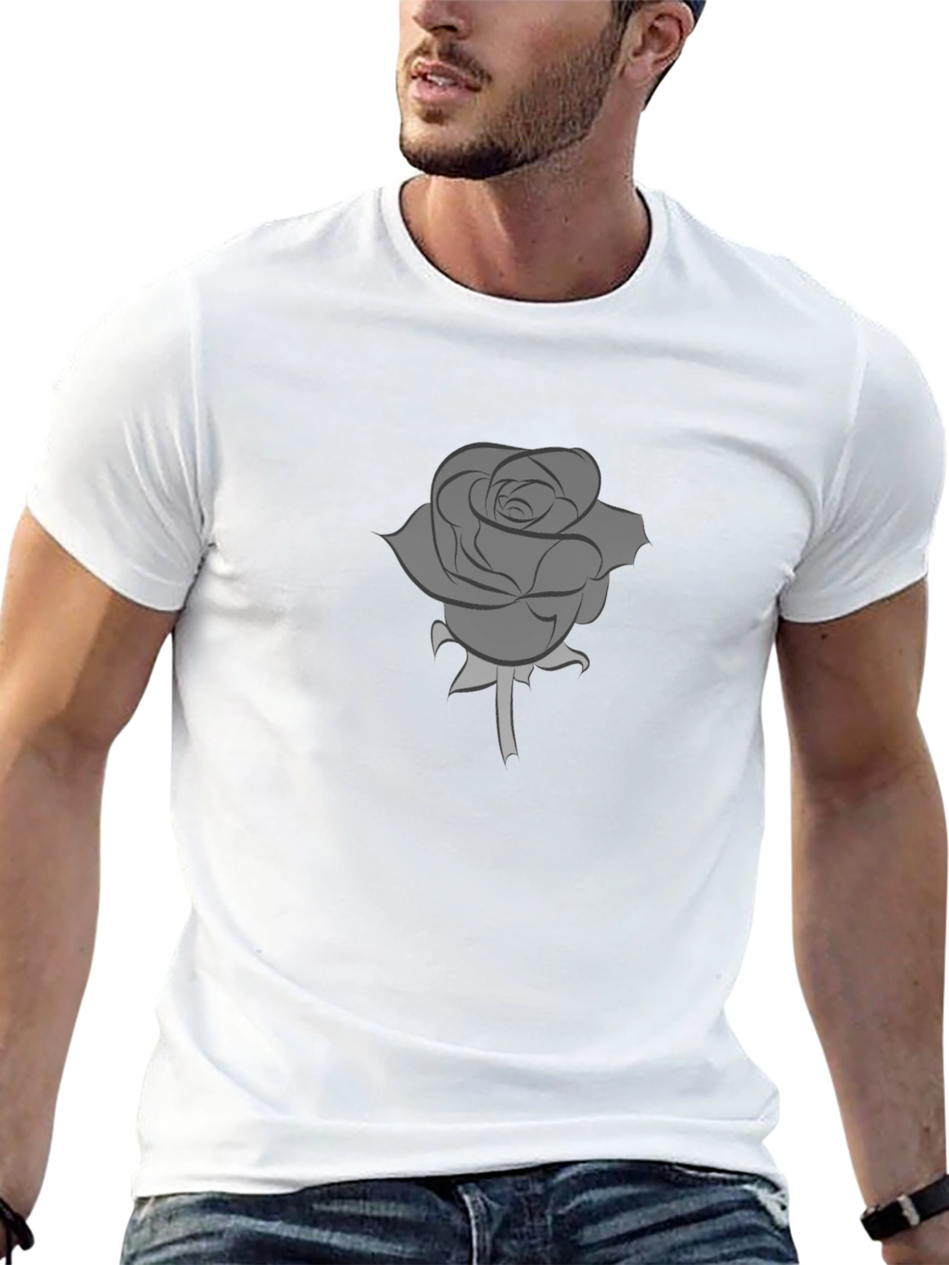 Mens Black T-Shirt with Grey Rose Graphic