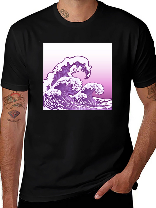 Wave Graphic Tee - Black Cotton T-Shirt