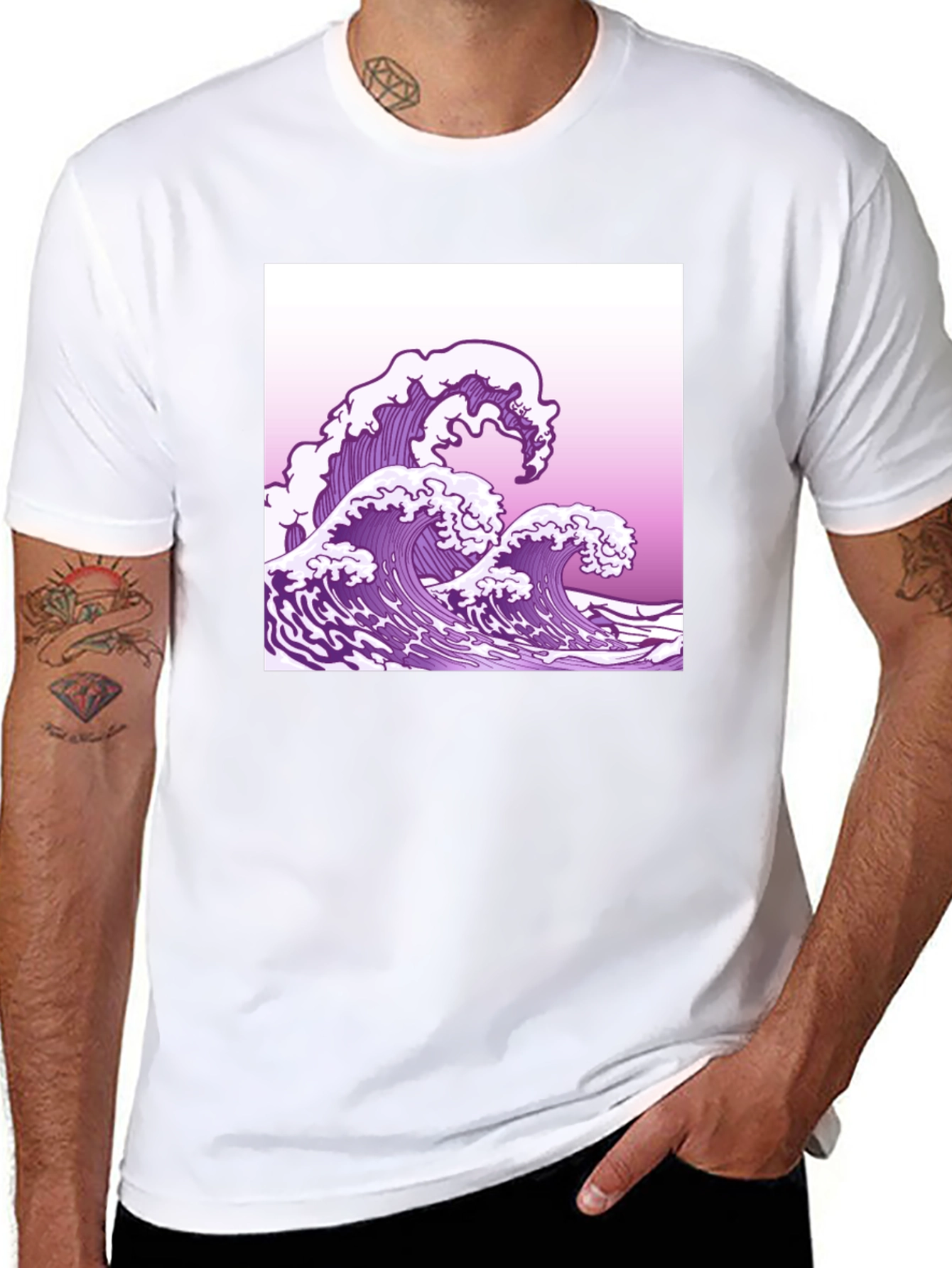 Wave Graphic Tee - Black Cotton T-Shirt