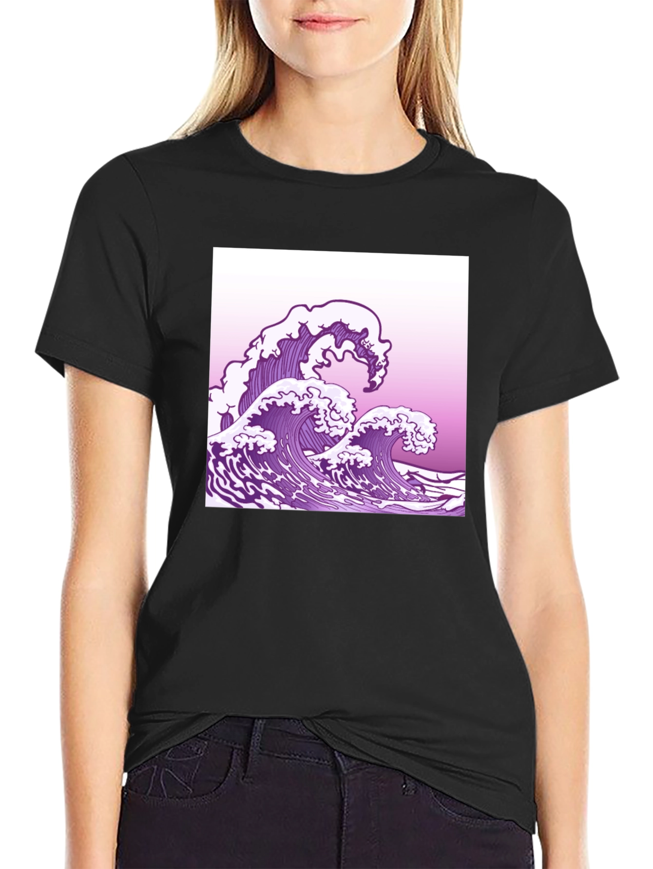 Wave Graphic Tee - Black Cotton T-Shirt