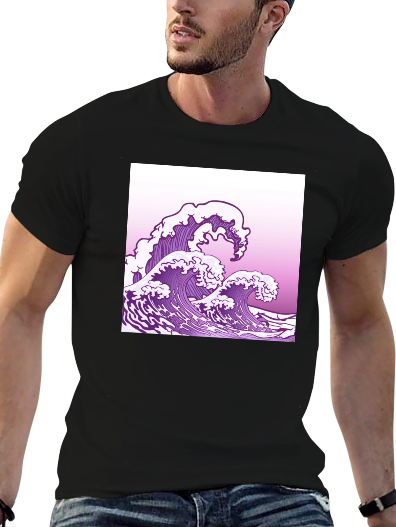 Wave Graphic Tee - Black Cotton T-Shirt