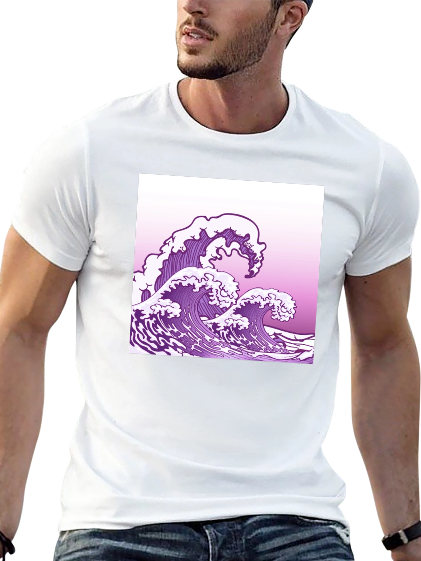 Wave Graphic Tee - Black Cotton T-Shirt