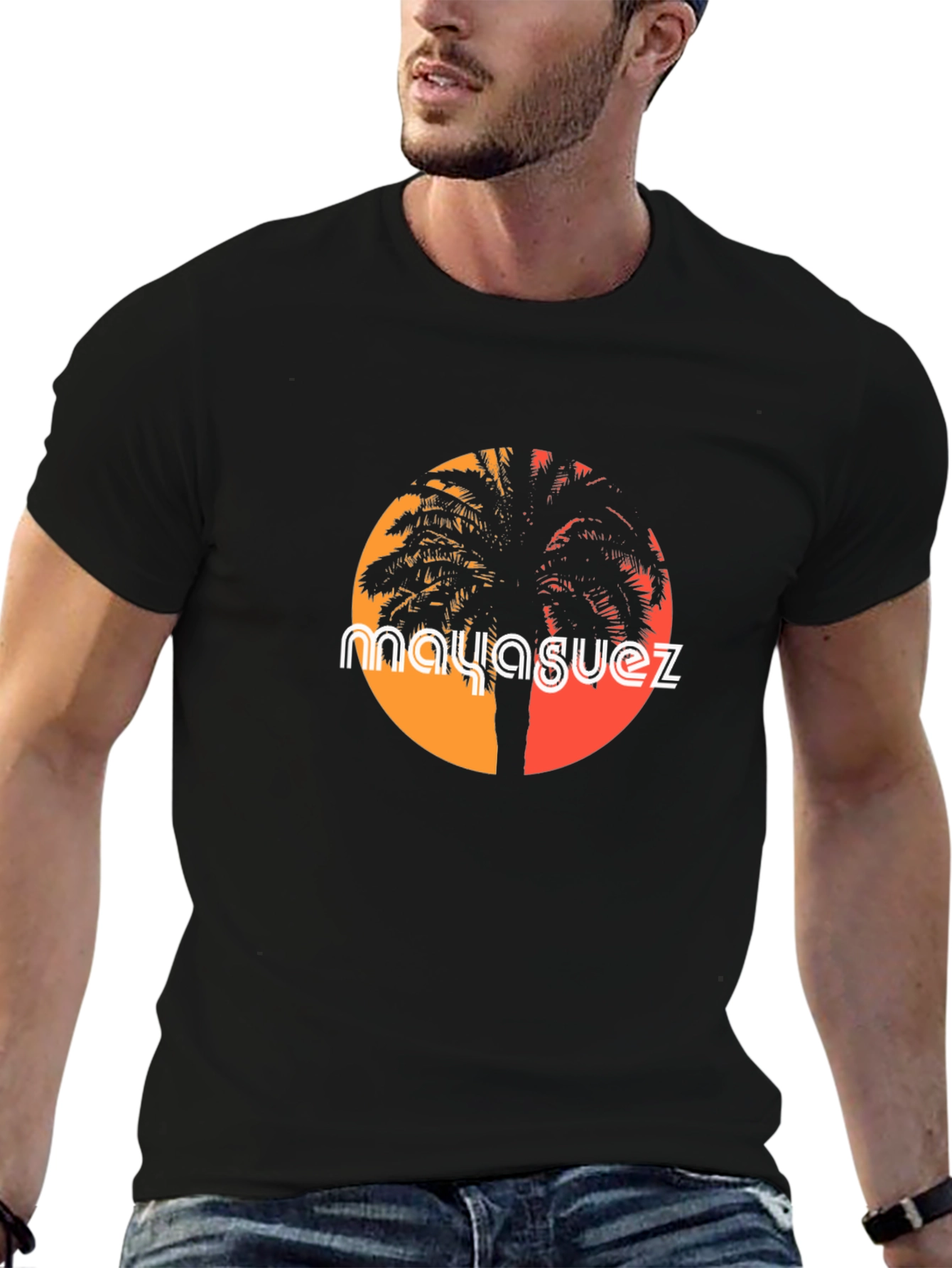 Mayaguez Palm Tree Sunset Graphic Tee - Black T-Shirt
