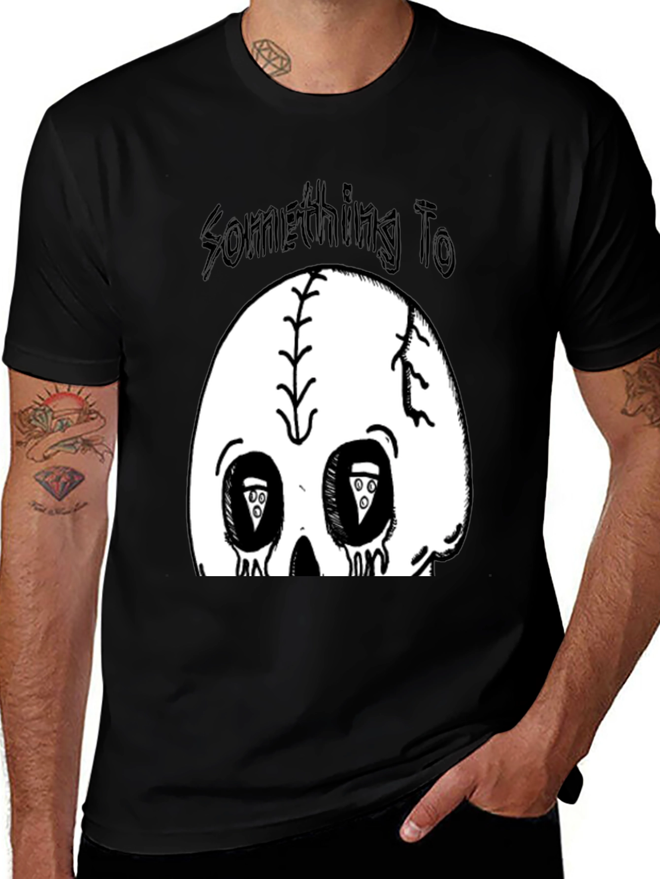 Skull Pizza Eyes Graphic Black T-Shirt