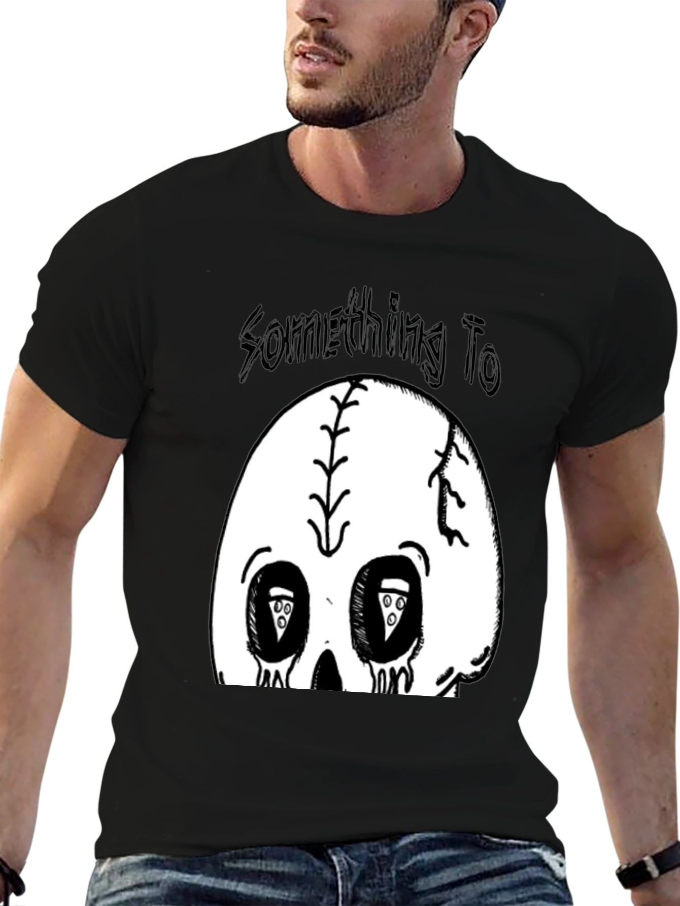Skull Pizza Eyes Graphic Black T-Shirt