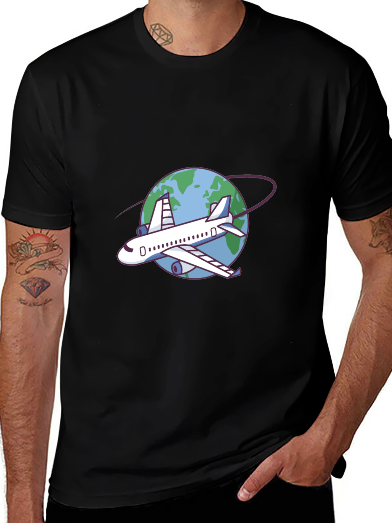 Airplane Around the World Black T-Shirt