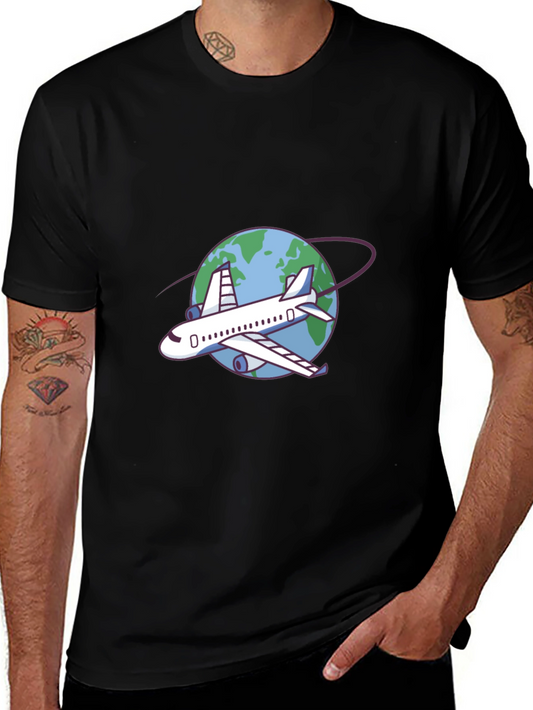Airplane Around the World Black T-Shirt
