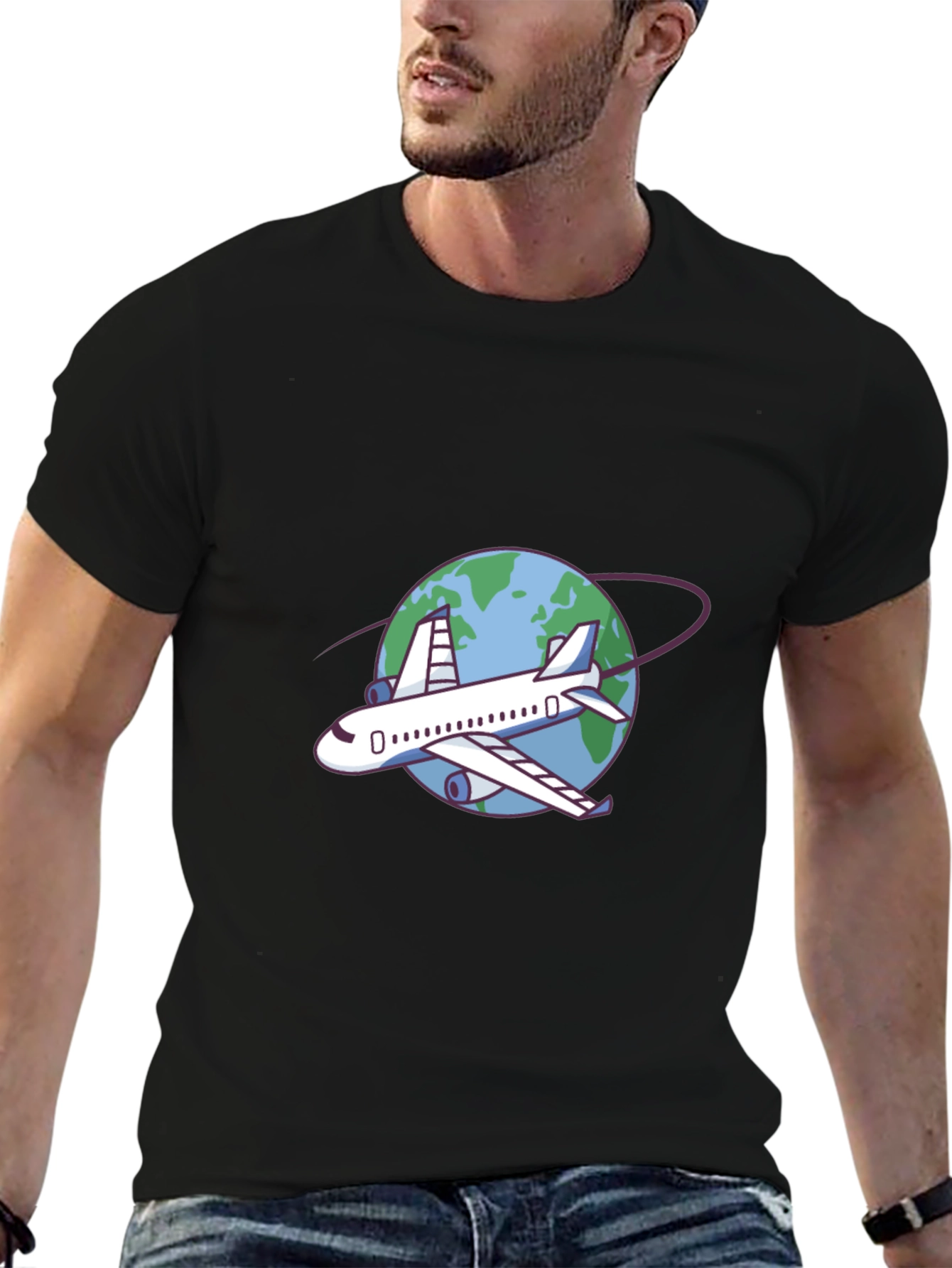 Airplane Around the World Black T-Shirt