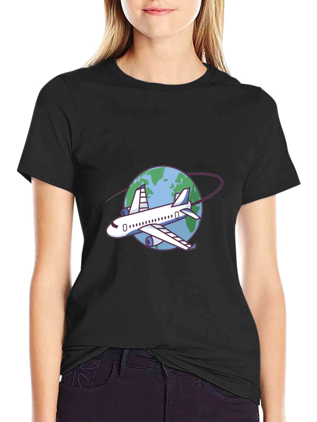 Airplane Around the World Black T-Shirt