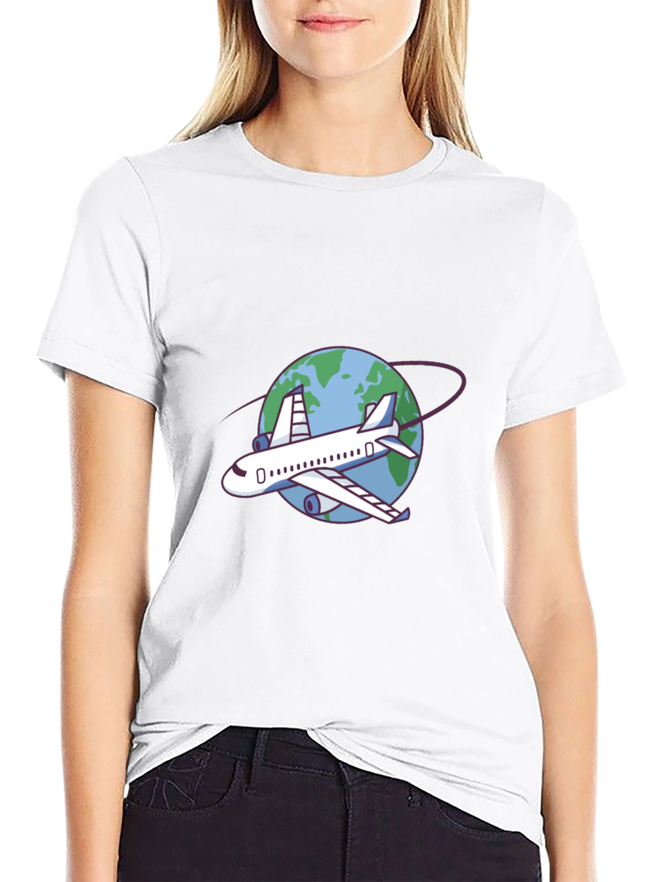 Airplane Around the World Black T-Shirt