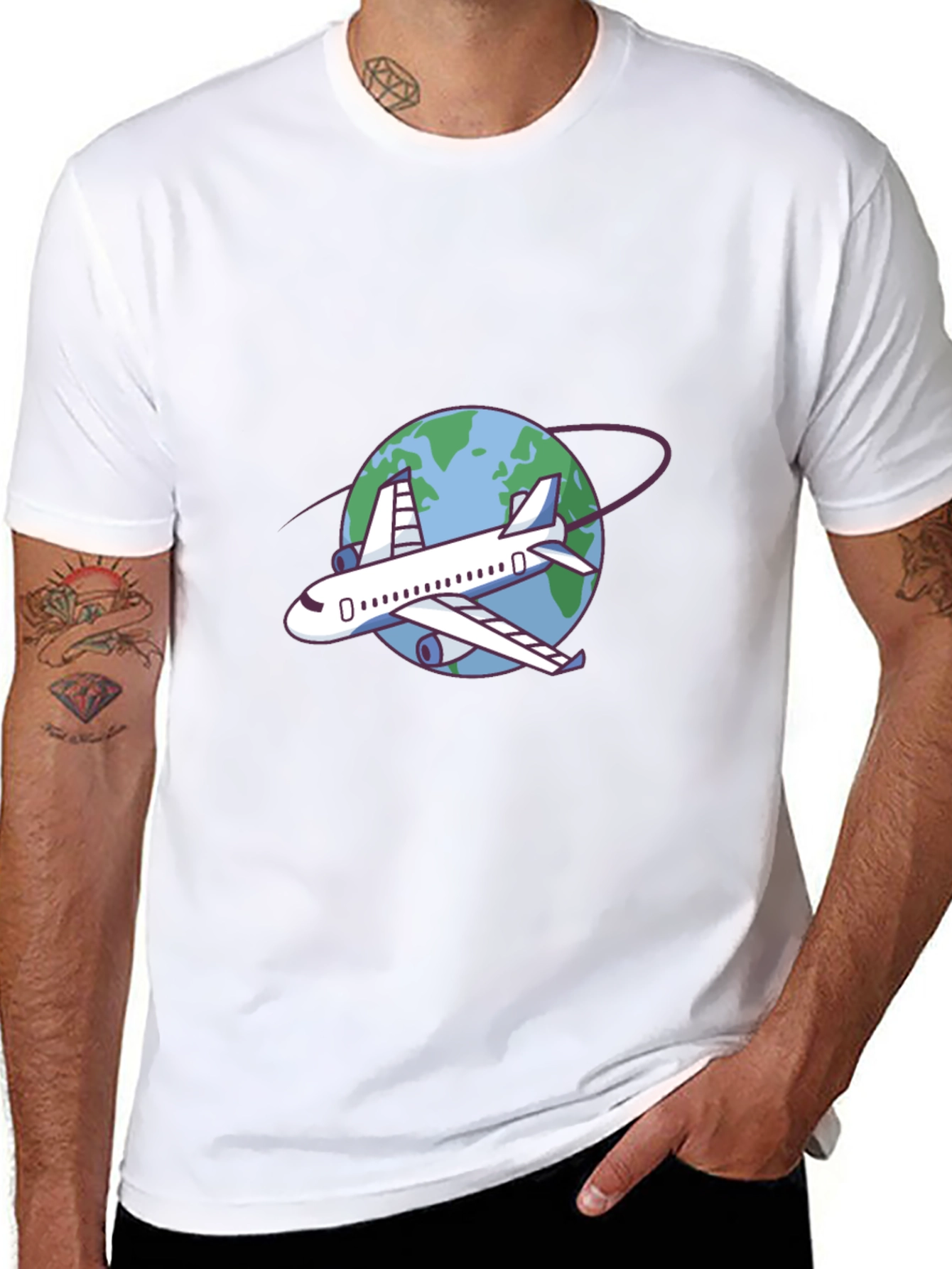 Airplane Around the World Black T-Shirt
