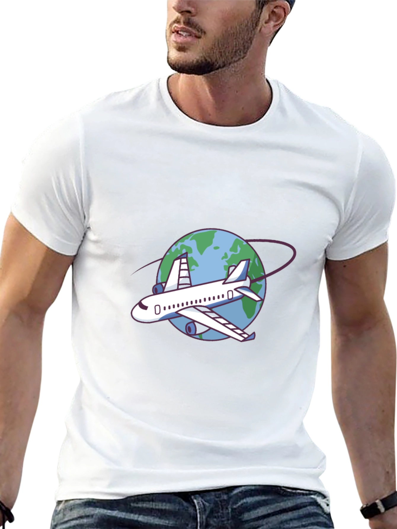 Airplane Around the World Black T-Shirt