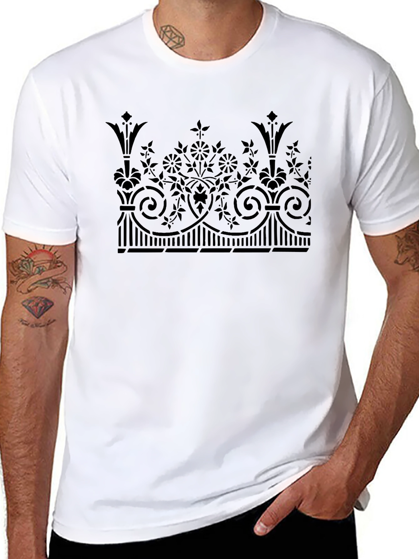 Floral Ornamental Black T-Shirt