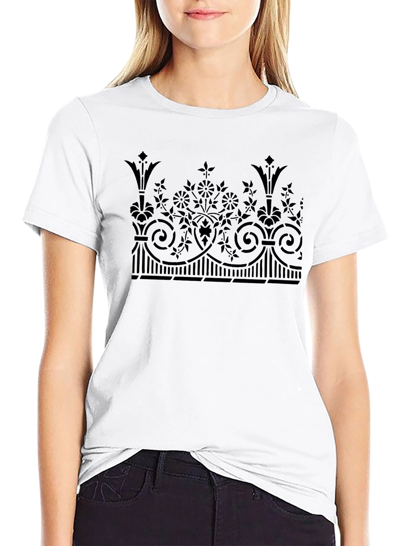 Floral Ornamental Black T-Shirt