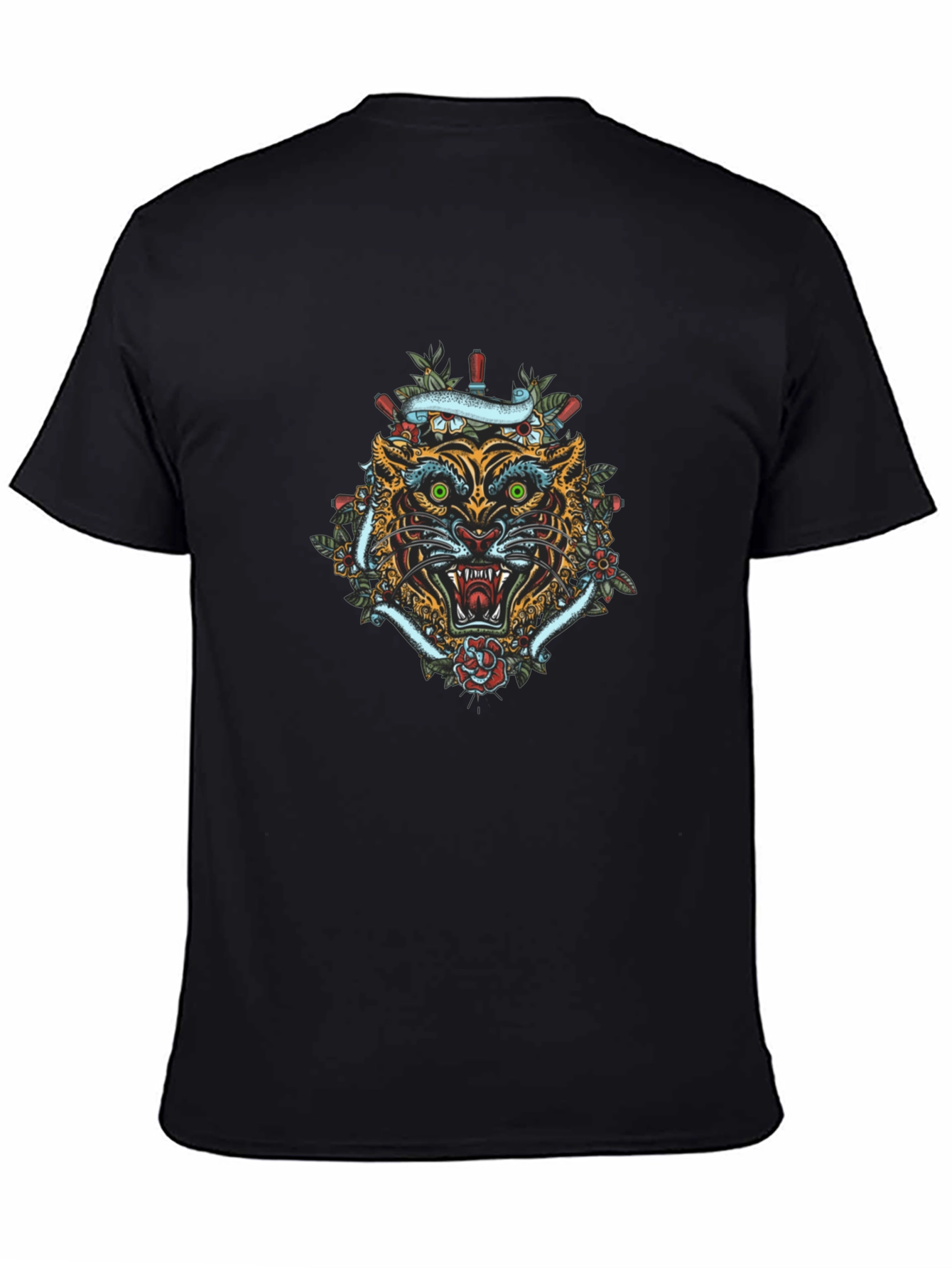 Tiger Tattoo Graphic Tee - Mens Black Cotton T-Shirt