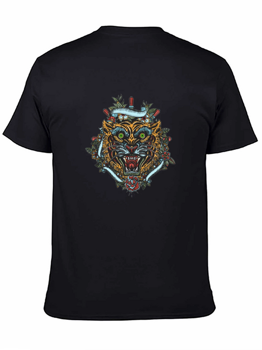 Tiger Tattoo Graphic Tee - Mens Black Cotton T-Shirt
