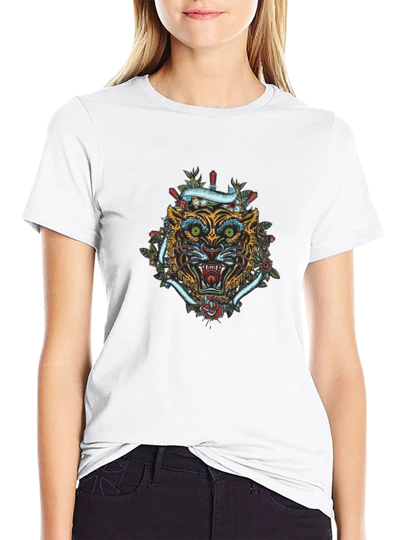 Tiger Tattoo Graphic Tee - Mens Black Cotton T-Shirt