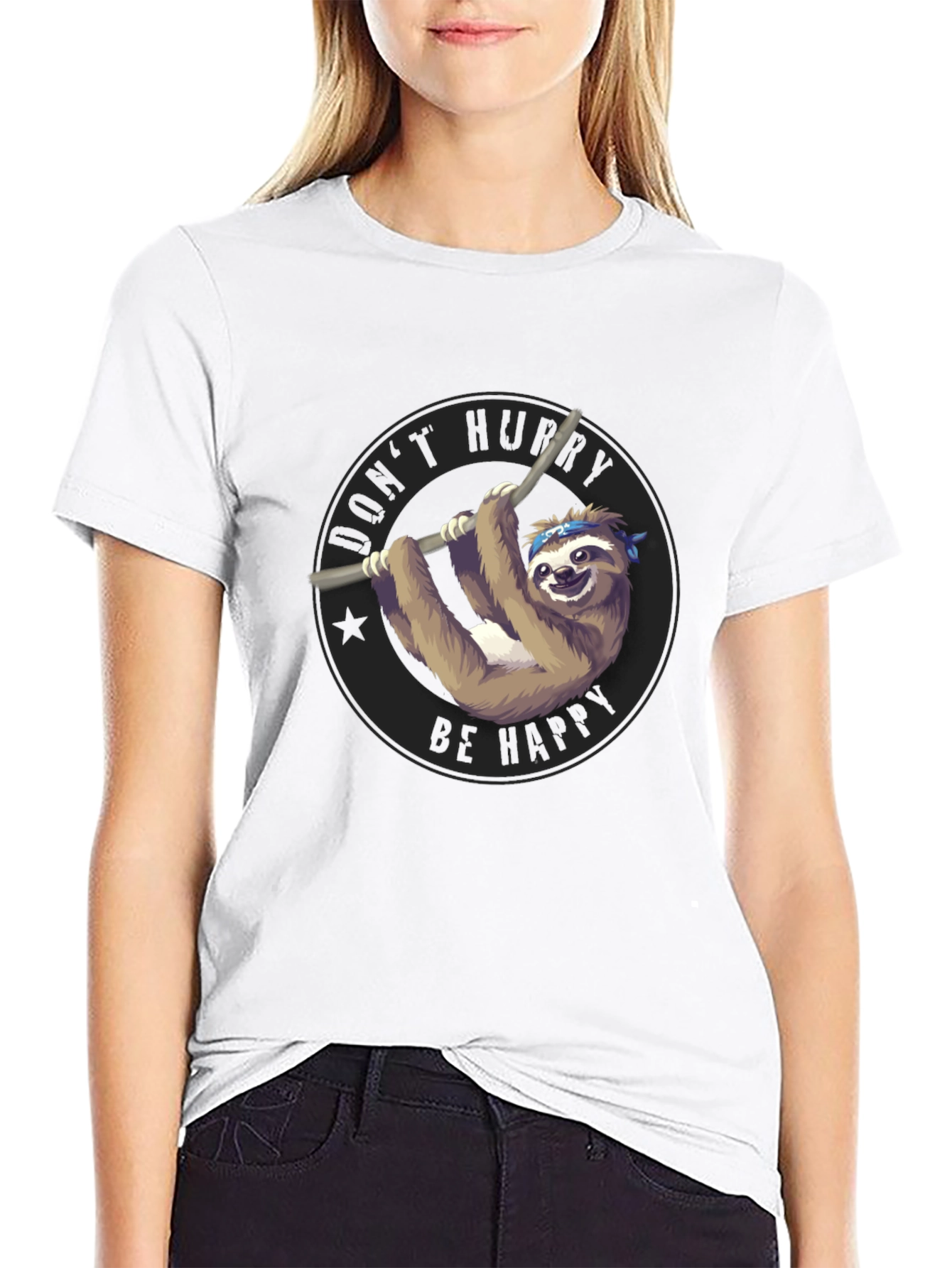 Mens Black T-Shirt Sloth Graphic Tee
