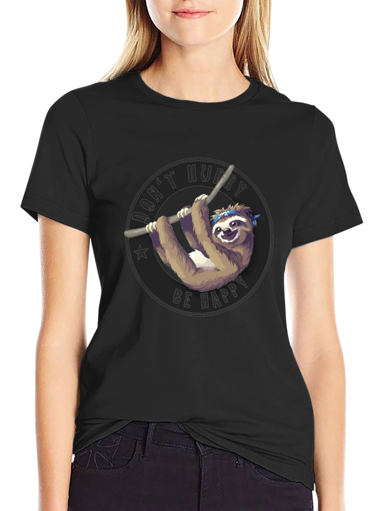 Mens Black T-Shirt Sloth Graphic Tee