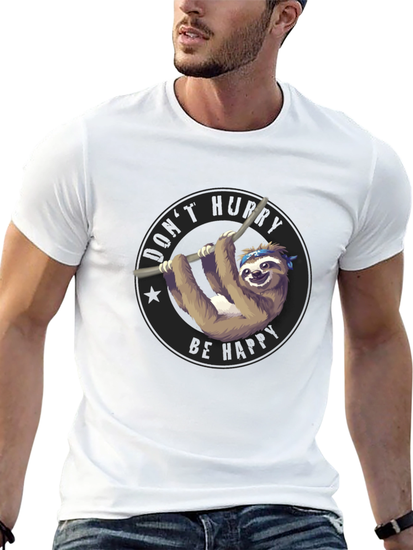 Mens Black T-Shirt Sloth Graphic Tee