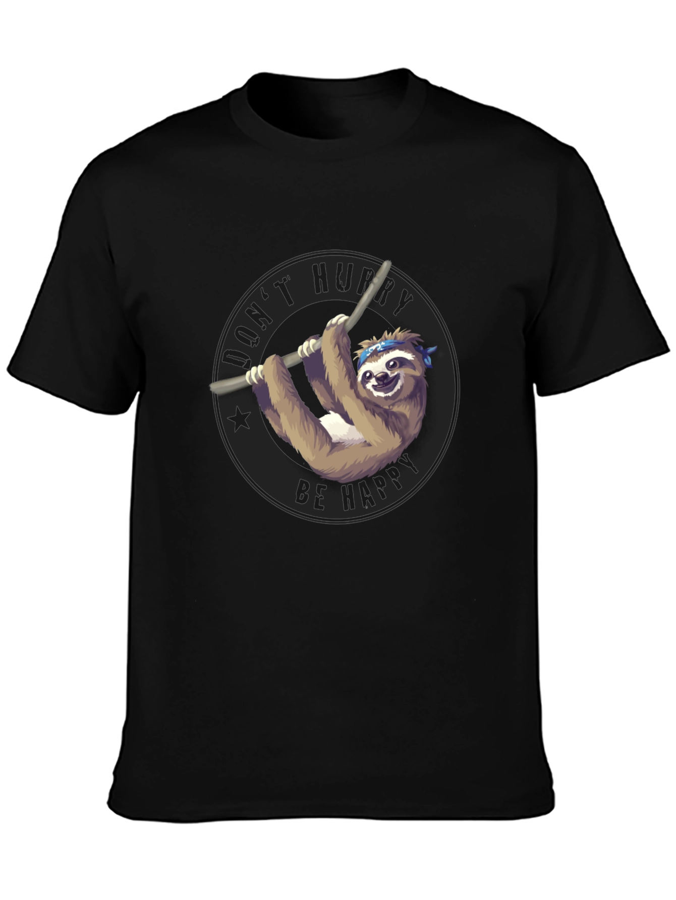 Mens Black T-Shirt Sloth Graphic Tee