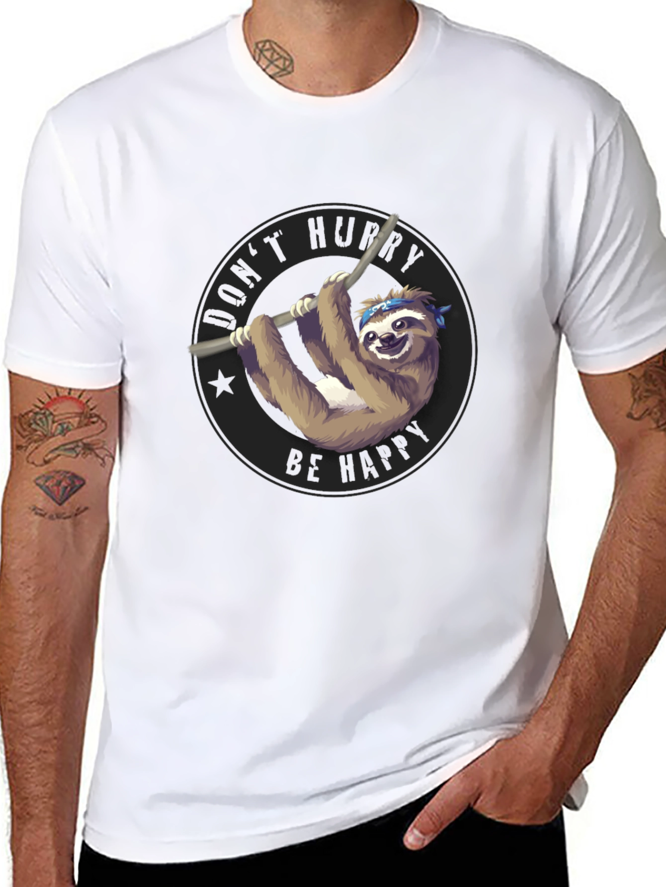 Mens Black T-Shirt Sloth Graphic Tee