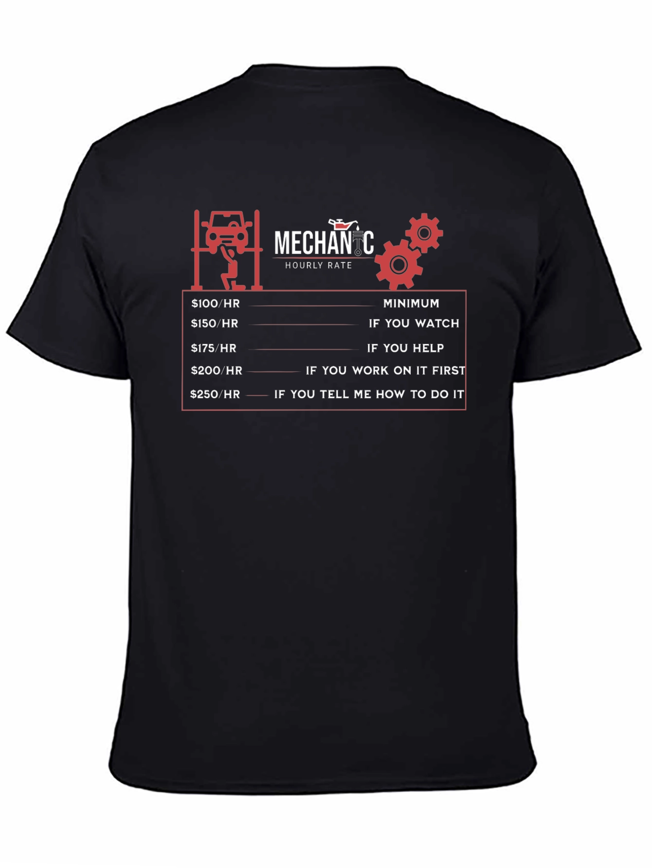 Mechanic Hourly Rate Humor Graphic T-Shirt