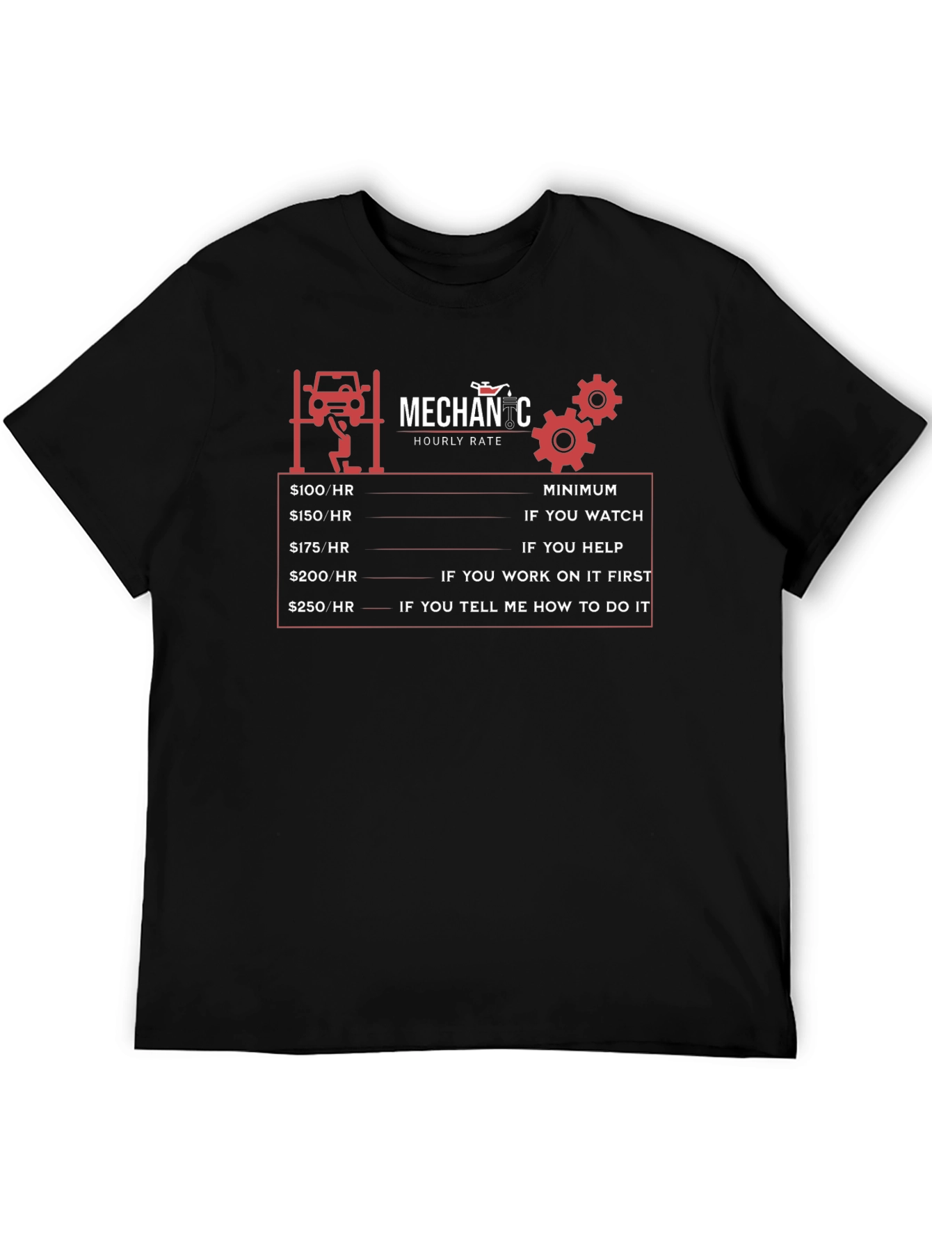 Mechanic Hourly Rate Humor Graphic T-Shirt