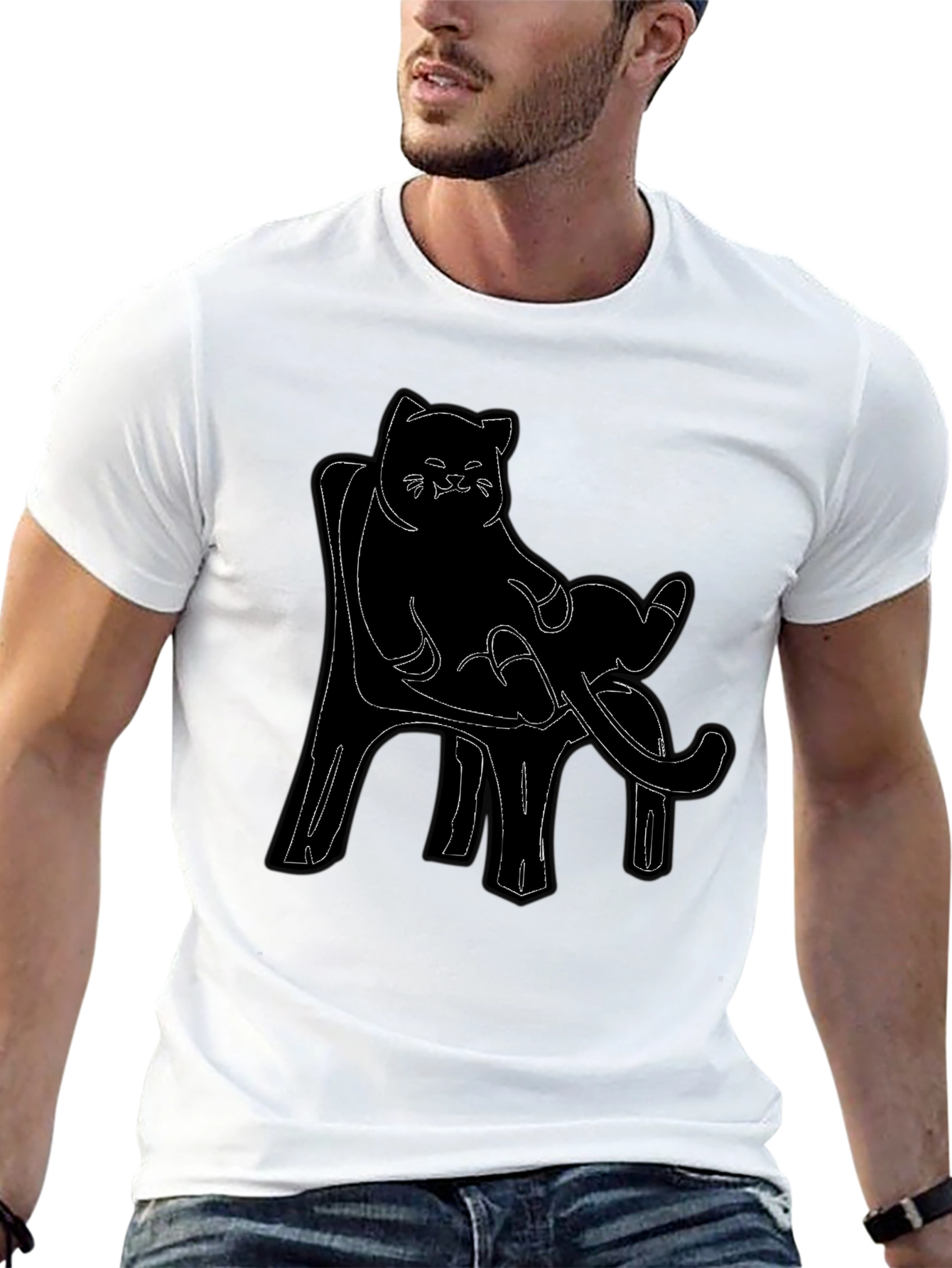 Cat on Chair Graphic Tee - Black