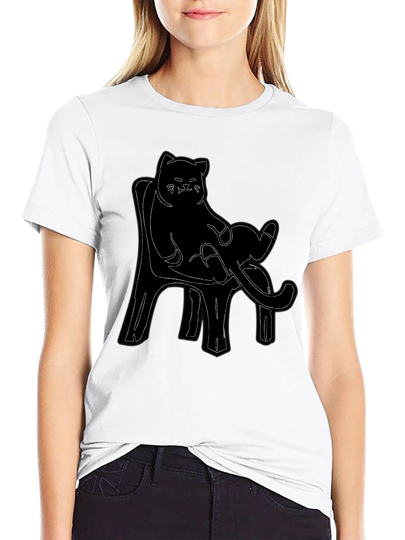 Cat on Chair Graphic Tee - Black