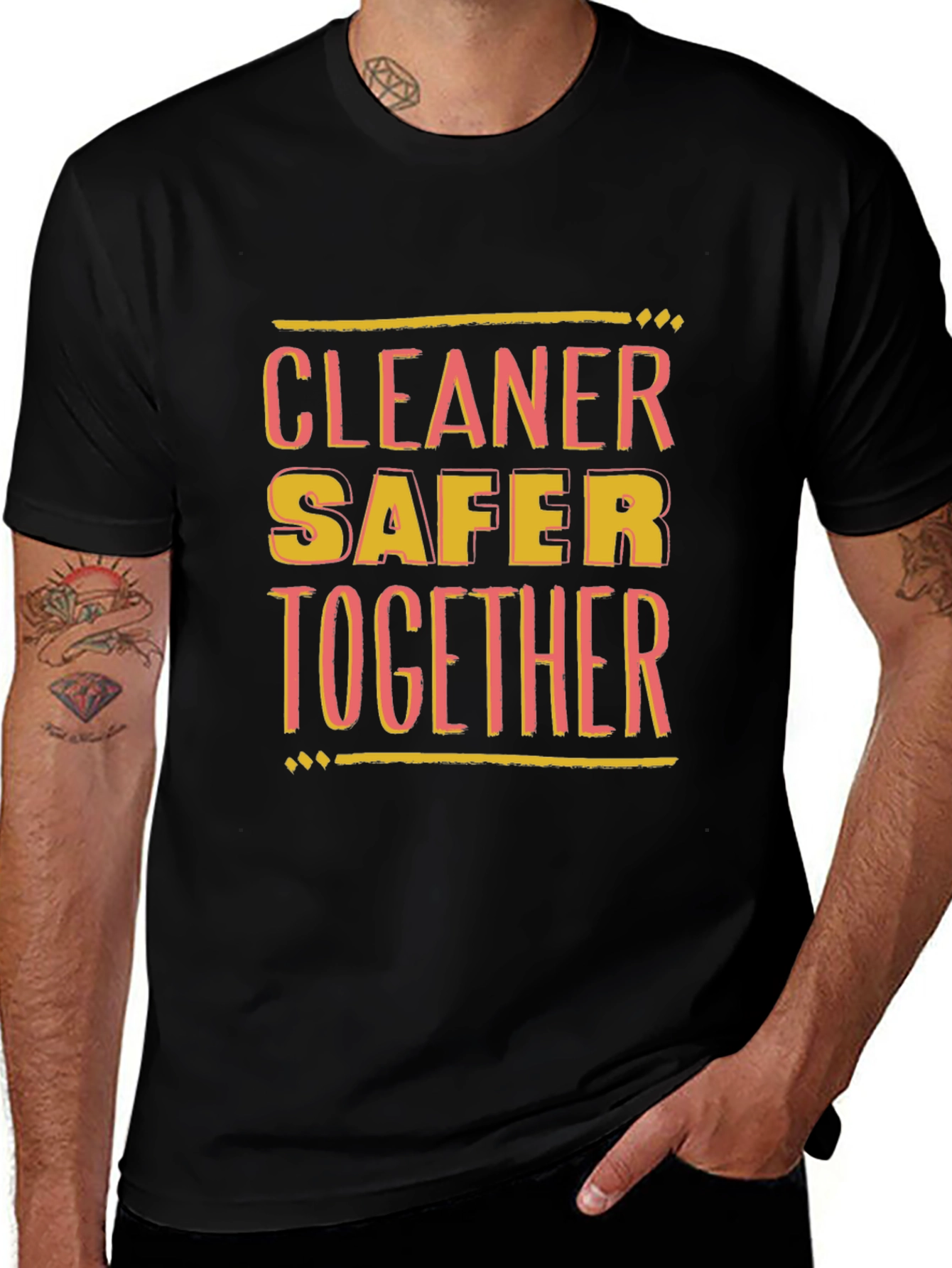 Cleaner Safer Together Black Graphic T-Shirt