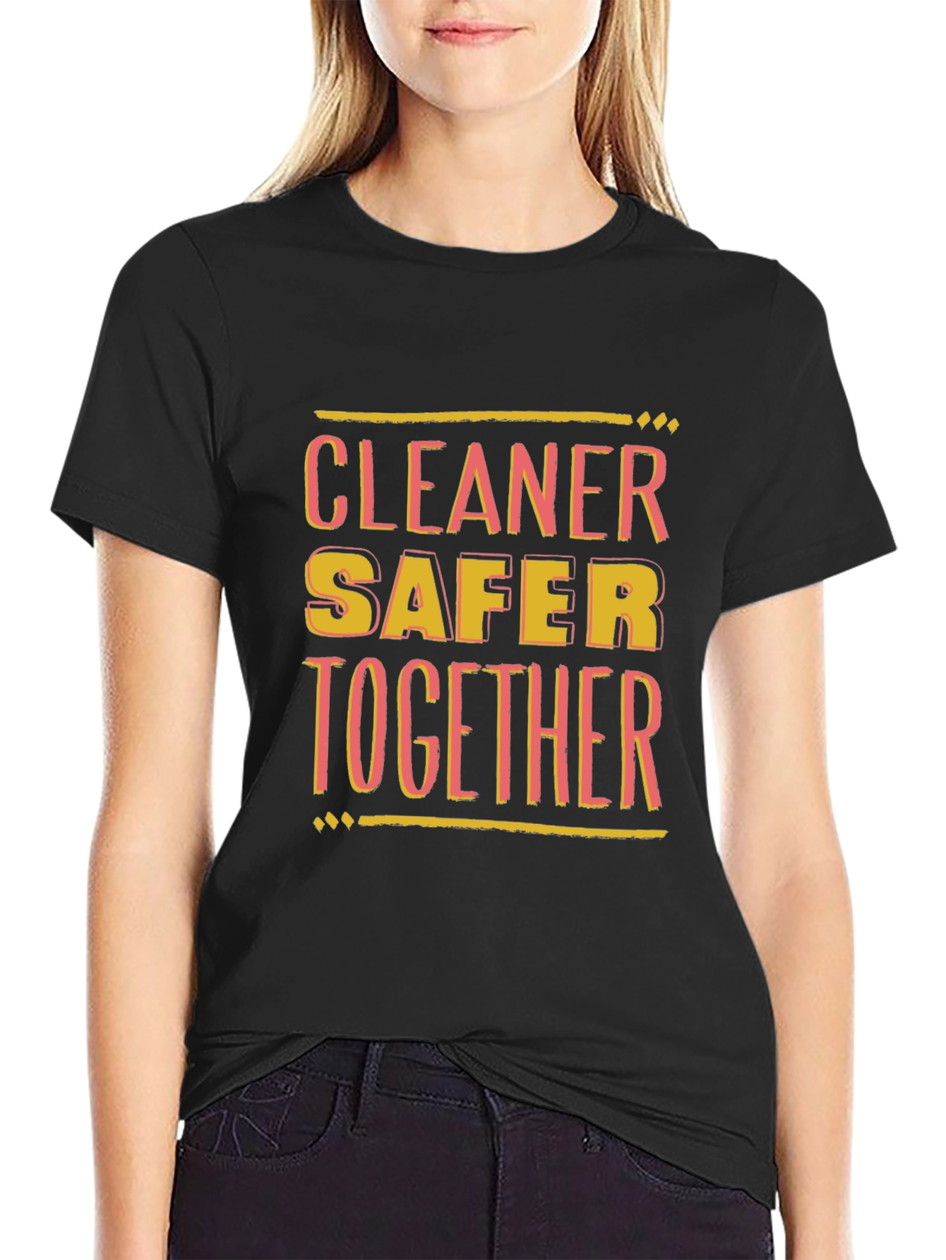 Cleaner Safer Together Black Graphic T-Shirt