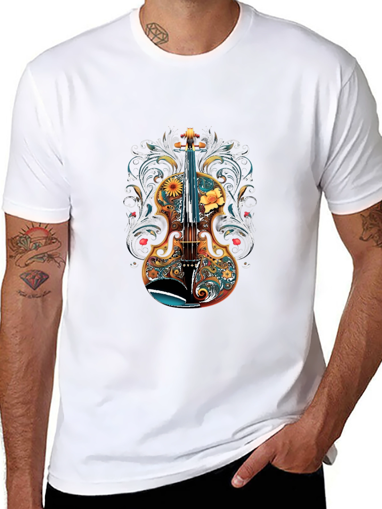 Floral Violin Graphic T-Shirt