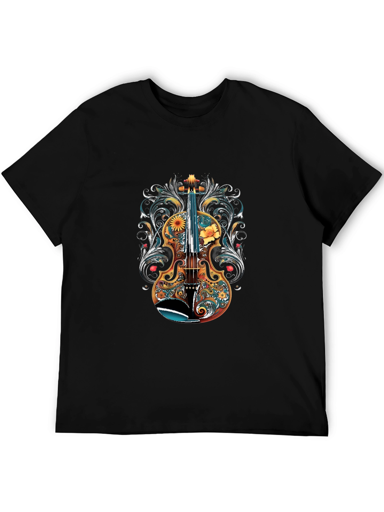 Floral Violin Graphic T-Shirt