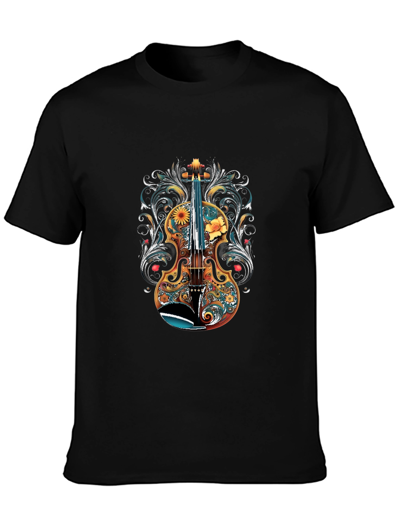 Floral Violin Graphic T-Shirt