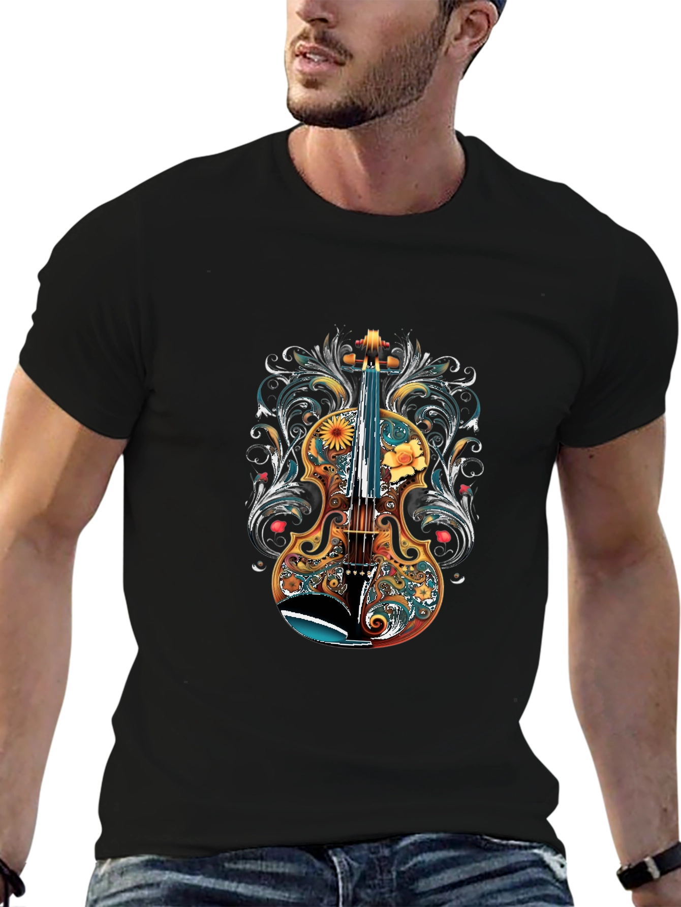Floral Violin Graphic T-Shirt