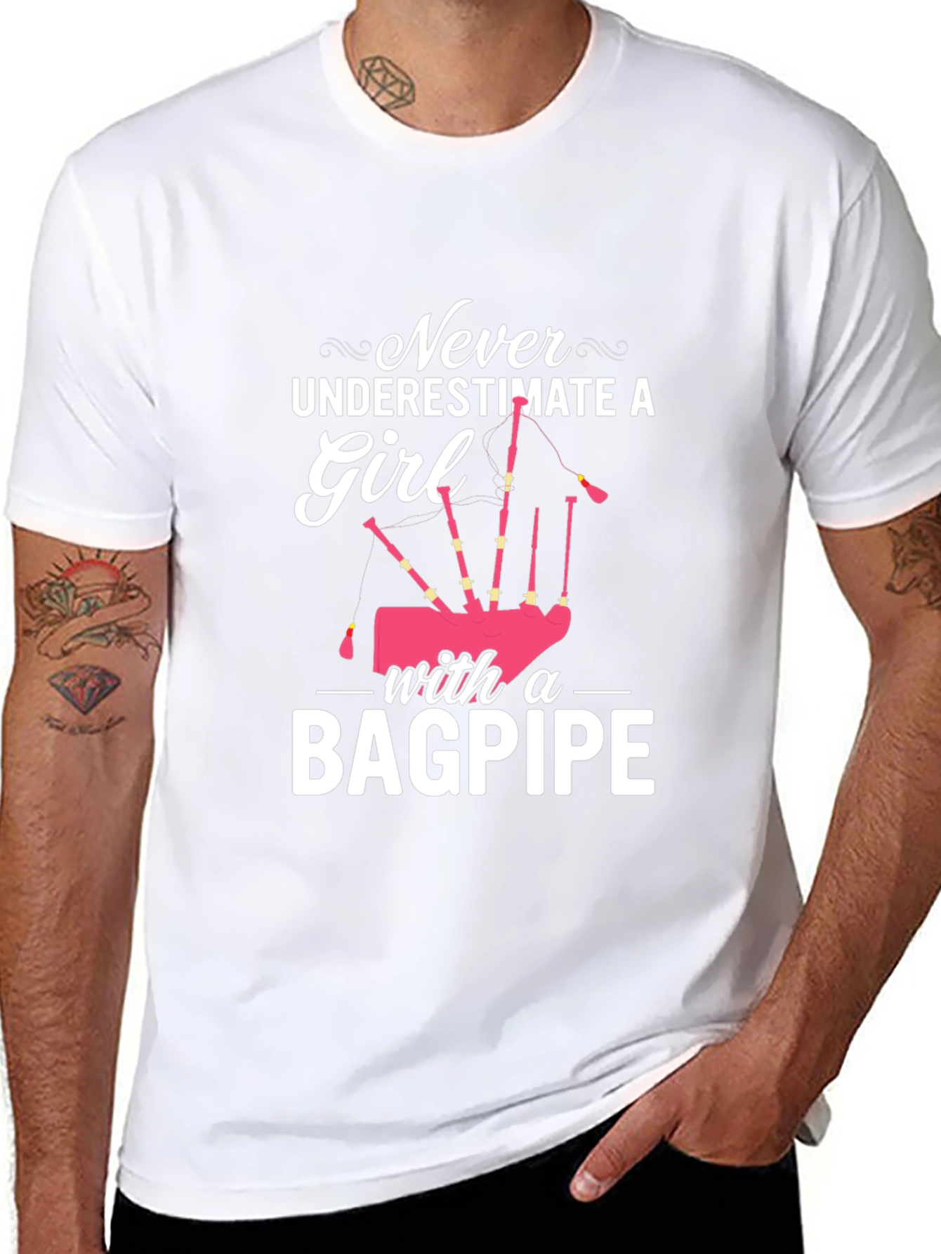 Never Underestimate Girl with Bagpipe Black T-Shirt