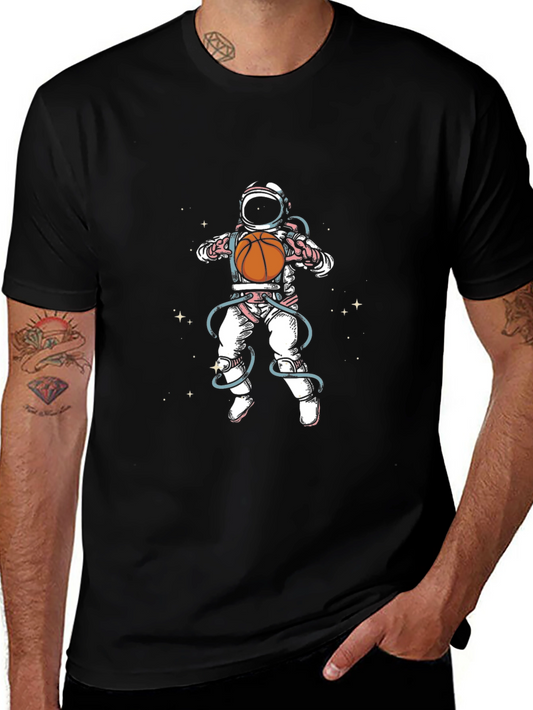 Astronaut Basketball Graphic Tee - Black Cotton Blend