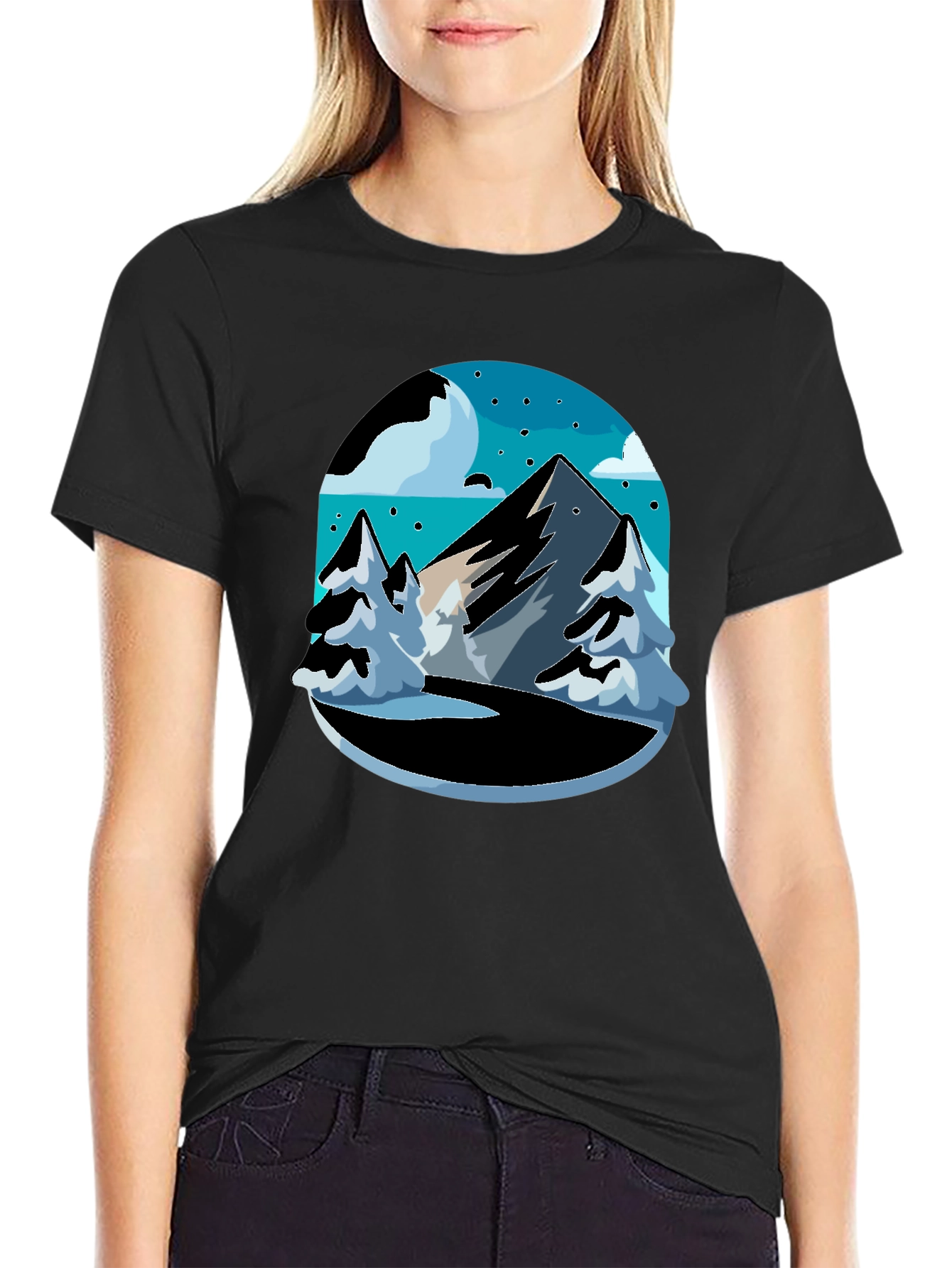 Mountain Scene Black Tee - Adventure Ready!