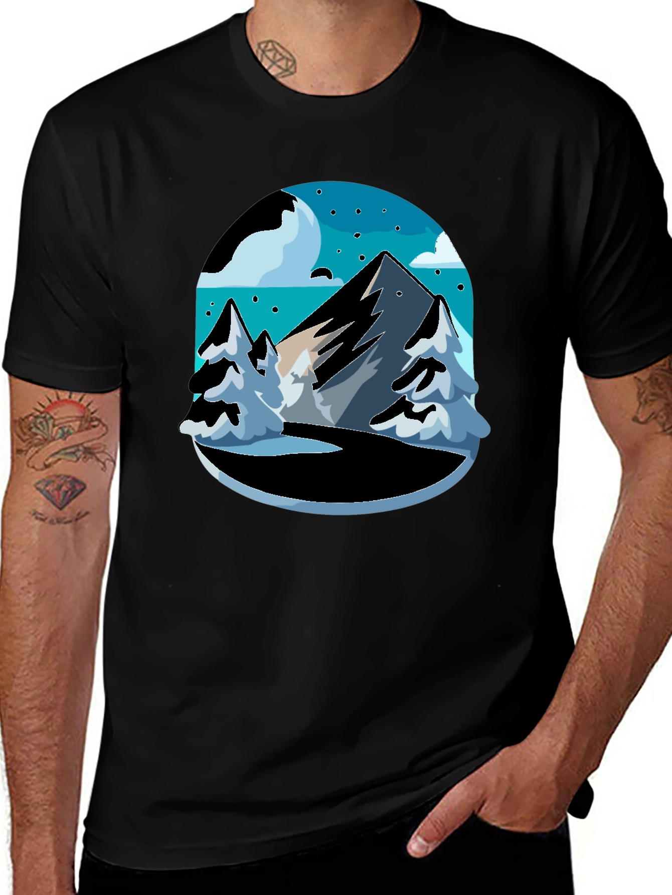 Mountain Scene Black Tee - Adventure Ready!